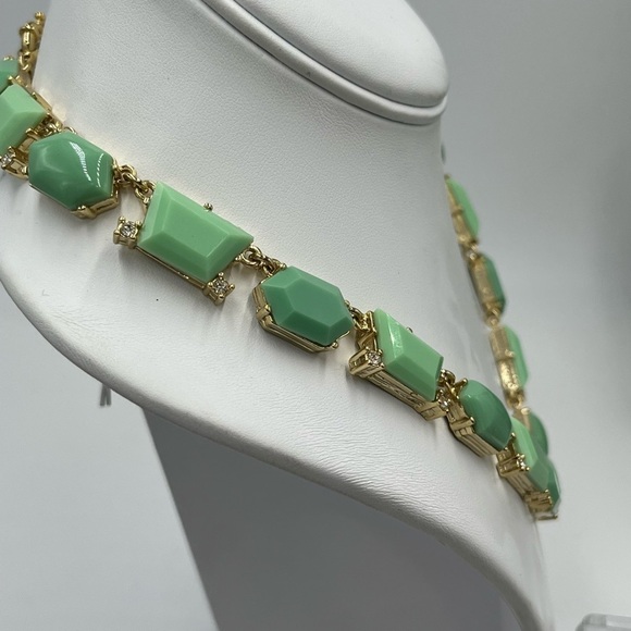 J. Crew Necklace Green Clear Rhinestone Gold Tone Statement Necklace‎ - Picture 12 of 14